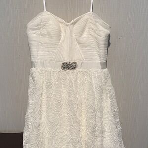 Ivory Rosette A-Line Dress with Beaded Waist Accent